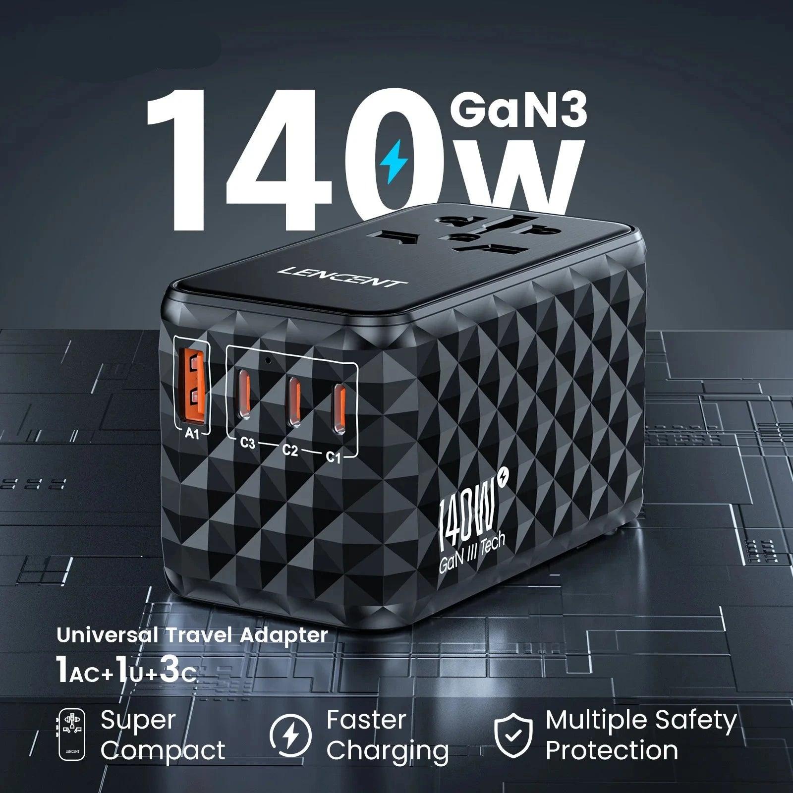 140W GaN Universal Travel Adapter with 1USB