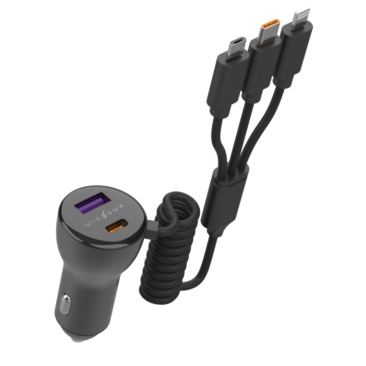 WYEFLUX 48W 3-in-1 Cables With Dual Ports In-Car Charger