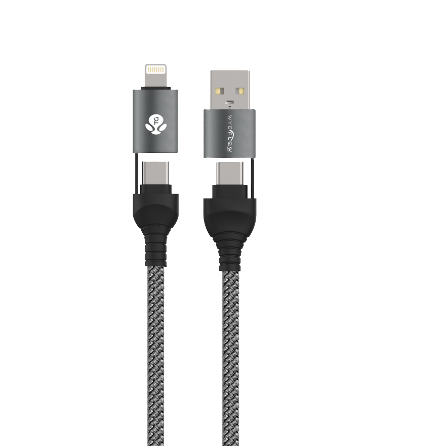 WYEFLOW 4-IN-1 Aluminum Alloy Braided 60W Super Fast Charging Cable 2m