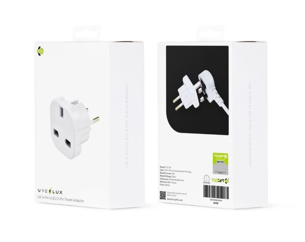 WYEFLUX UK 3-PIN to Europe 2-Pin Travel Adaptor