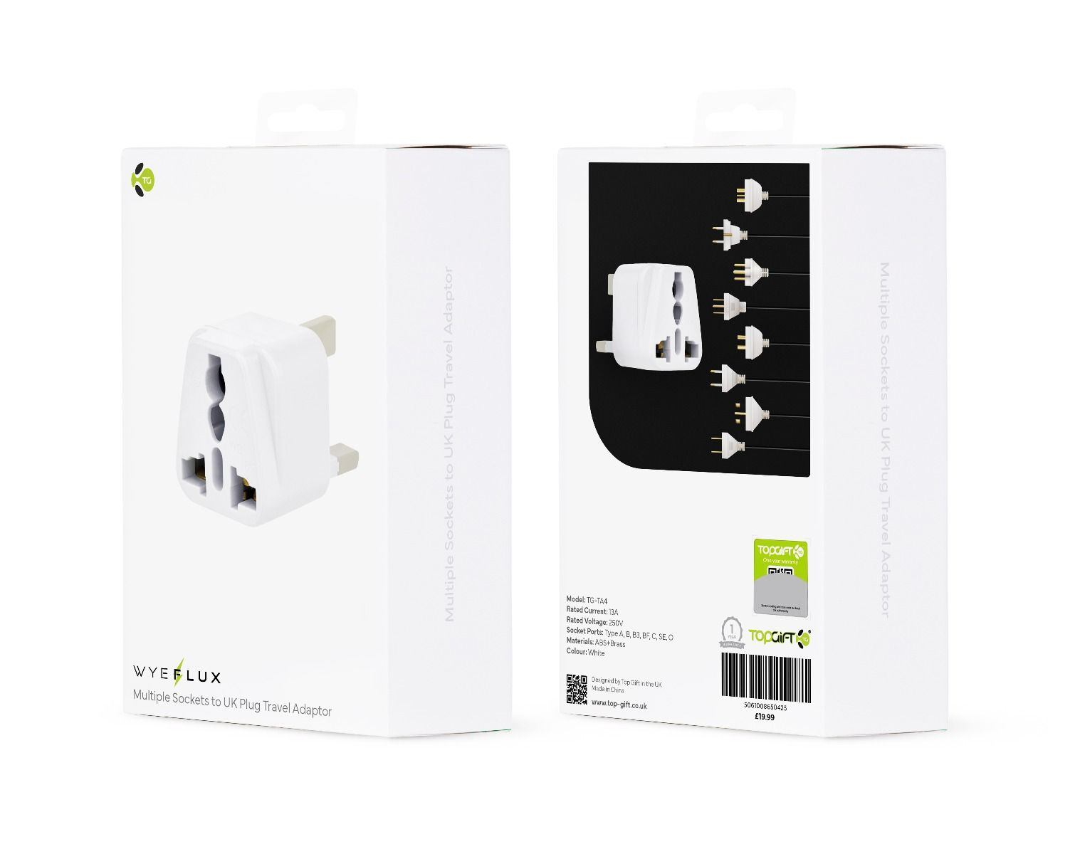 WYEFLUX Multiple Sockets to UK Plug Travel Adapter